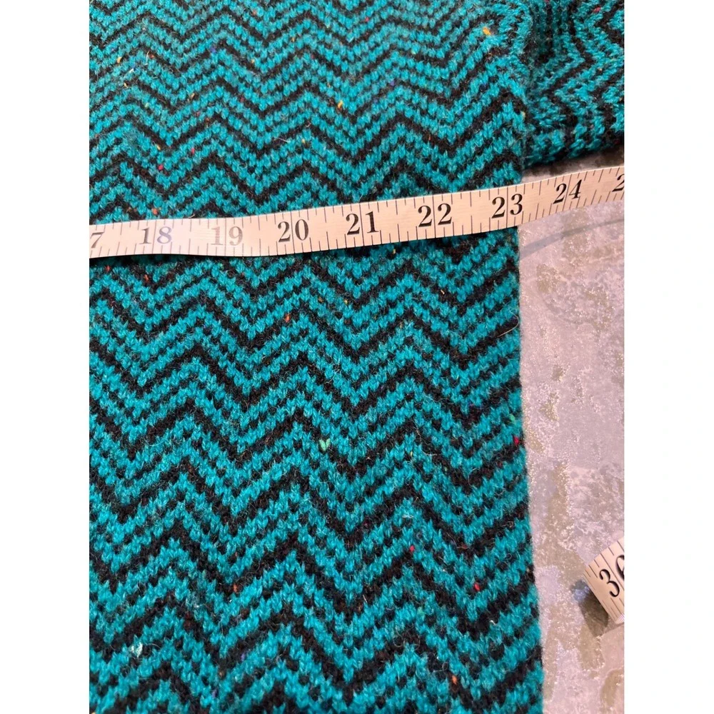 Vintage Nordstrom Scottish Shetland Wool Knit Sweater XL Teal Herringbone‎ Retro